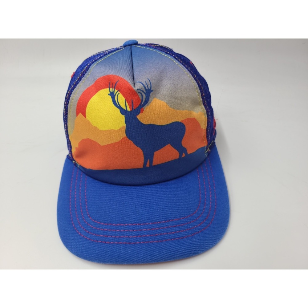 Aksels Elk‎ Sunset Mountains Mesh Trucker Snapback Hat Cap Deer Men Women Blue